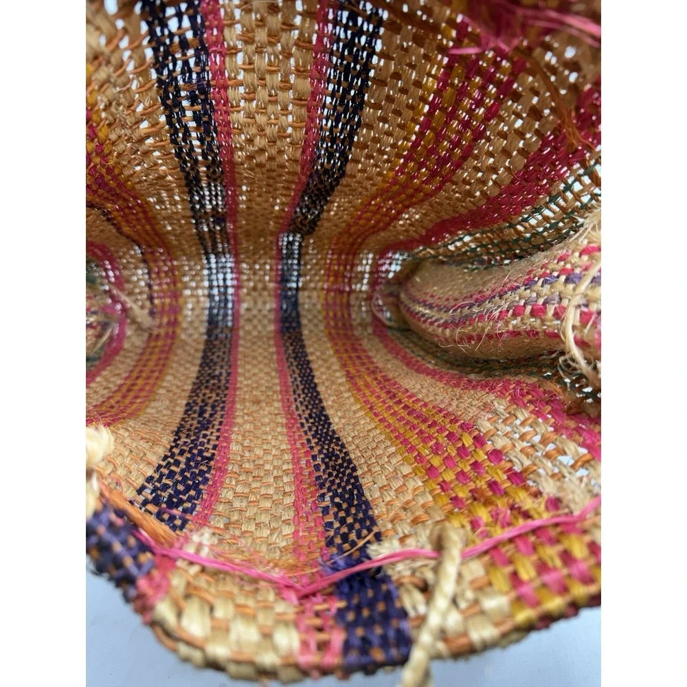 Handwoven Natural Fiber Tote Bag Multicolor Boho Market Shopper X Large EUC‎